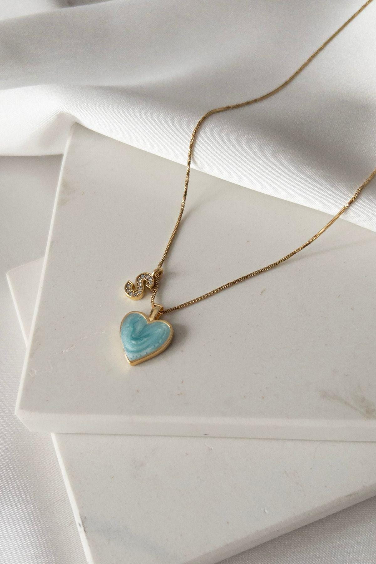 Elegant Enamel Heart & Zircon Initial Necklace | Fine Steel Chain with Personalized Letter Charm | Stylish Women's Jewelry