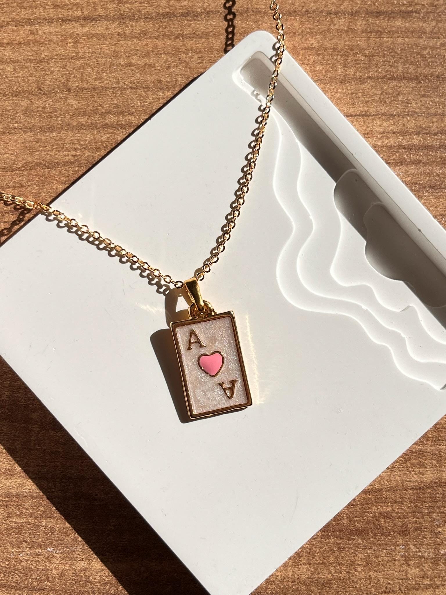 Ace of Cups Necklace | Gold Plated Tarot-Inspired Pendant for Women | Symbolic Tarot Jewelry for Spiritual Style | Poker Cards | Pink Heart